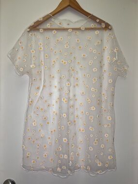 Sheer Daisy Mesh Top 🌼 Y2K Festival Coquette Layering Baby Tee See Through